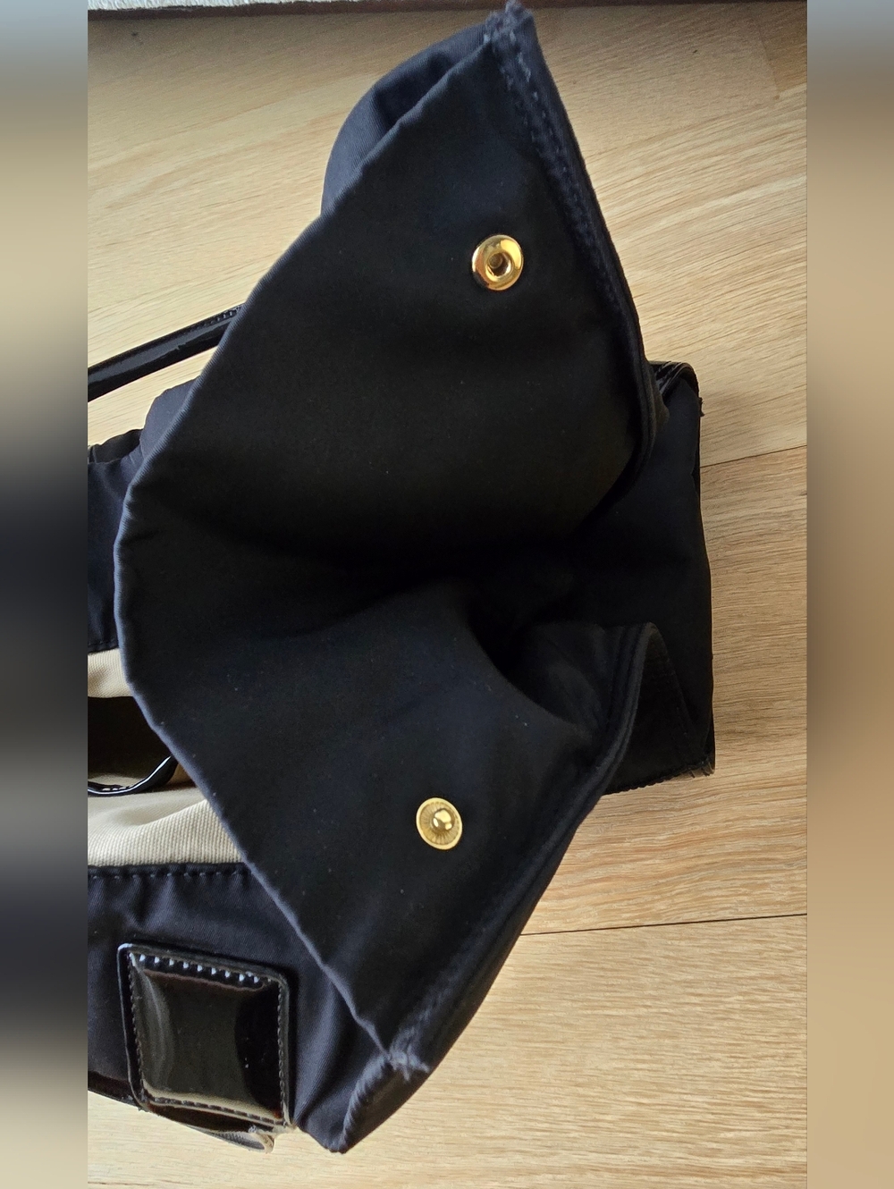 Black Tory Burch Large Ella Nylon Tote with Patent Logo, Handles & Corners - Picture 12 of 16